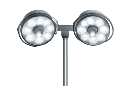 Surgical lamp illuminating the operating room with bright LED lights in a sterile environment during a medical procedure