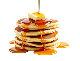Stack of fluffy pancakes with melting butter and syrup isolated on black background isolated on white background isolated on transparent background