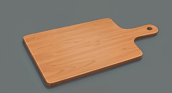 Wooden Cutting Board: A close-up shot of a meticulously crafted wooden cutting board, featuring a natural wood grain pattern and a practical handle, epitomizing the elegance of culinary prep.