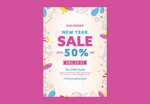 Editable New Year Sale Poster Template with 50% Discount Offer