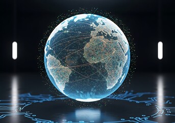 World connectivity representation with digital circuit background abstract