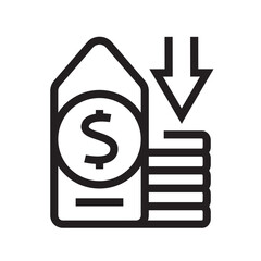 deflation black line icon for digital and print projects.