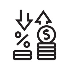 devaluation black line icon for digital and print projects.