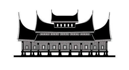 Building Silhouette with Unique Roof Design and Detailed Ornamentation