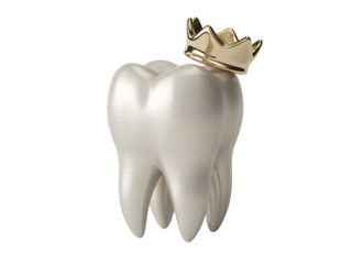 Tooth with a golden crown isolated on transparent background
