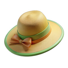 Straw sun hat with ribbon and bow isolated on black background isolated on white background isolated on transparent background