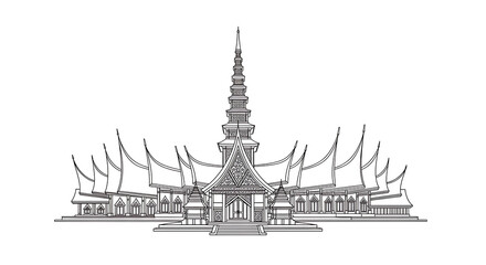 Detailed Building Line Art Illustration Isolated on White