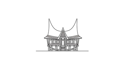 Building Line Art Traditional Architecture Isolated on White