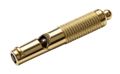 Shiny Brass Cylindrical Whistle with Pea Isolated PNG Cutout Transparent