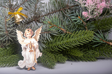 Christmas landscape with gifts and snow. Merry christmas and happy new year . Christmas celebration holiday background