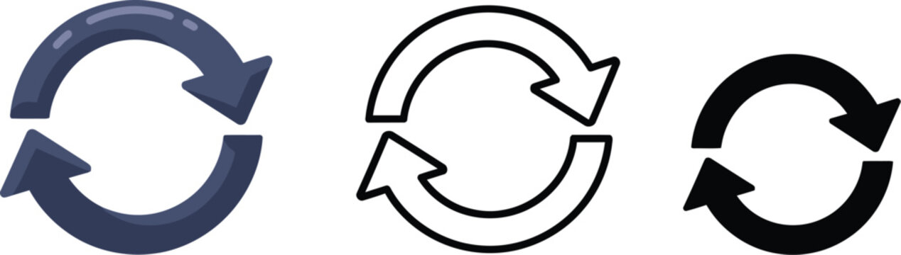 Three arrow circle icons in different styles on a white background