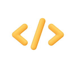 Yellow code symbol with angle brackets and slash. Programming, coding, web development and technology concept. 3d vector icon. Cartoon minimal style.