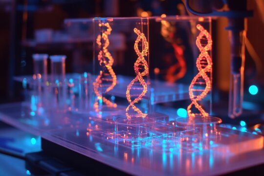 Futuristic DNA hologram glowing in blue