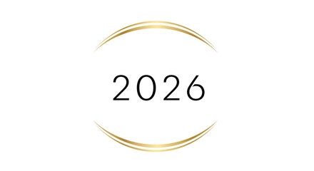 The year 2026 displayed in black text between two golden curved lines on a white background plain