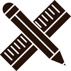 Simple Icon of a Black Pencil Crossed with a Ruler on a Transparent Background Representing Measurement and Drafting Tools
