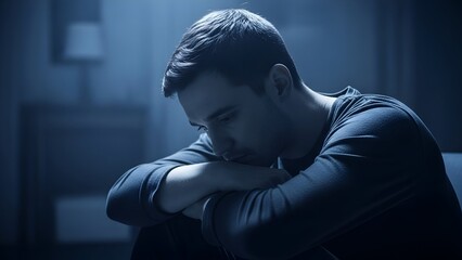 A shadowed figure of a man in deep thought, possibly dealing with emotional distress