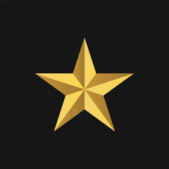 Golden star realistic on a black background for design, award ceremony, anniversary, premium product, vector stock illustration.