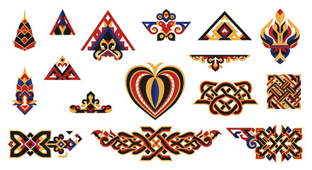 Ornamental Vector Designs with Geometric Shapes and Vivid Colors