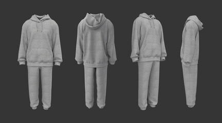 Oversized men’s hoodie and sweatpants set mockup. Unisex streetwear tracksuit, front and back view © Febriana