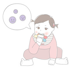 オモチャをなめる赤ちゃん