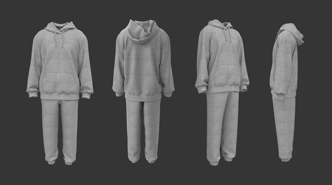 Oversized men&rsquo;s hoodie and sweatpants set mockup. Unisex streetwear tracksuit, front and back view