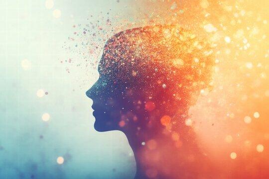 Colorful abstract profile with light particles - Powered by Adobe