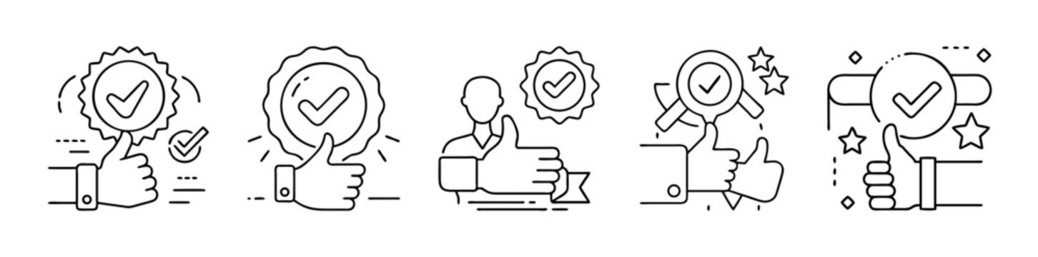 Quality assurance satisfaction guarantee line icons vector