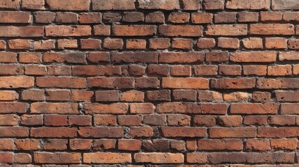 Fototapeta premium Rough brick wall showing varied shades of brown and red in natural light, creating classic and rustic vibe. Texture and pattern evoke timelessness and durability. Neural network AI generated