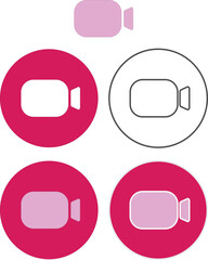 Set of Video Camera Icons: Live Stream, Recording, and Video Call Symbol Pack