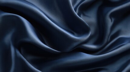 Obraz premium Luxurious navy blue silk satin texture creating a soft and elegant background ideal for various creative projects and designs with high fidelity detail