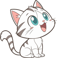 Cute Cartoon Cat Vector Illustration | Kawaii Kitten Clipart Design