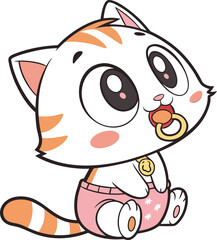 Cute Cartoon Cat Vector Illustration | Kawaii Kitten Clipart Design
