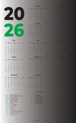 2026 MINIMAL UNITED STATES calendar HIGH RESOLUTION 