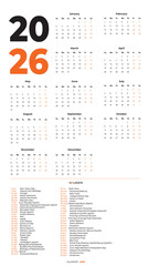 2026 MINIMAL calendar HIGH RESOLUTION  INDIAN