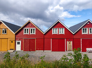 The row of typical Scandinavian red houses