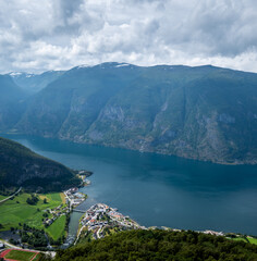 Aerial view of Aurlandsfjord, a branch of the Sognefjord, Norway's longest fjord. Norway