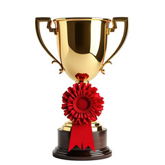 Golden trophy with red ribbon isolated on black background isolated on white background isolated on transparent background