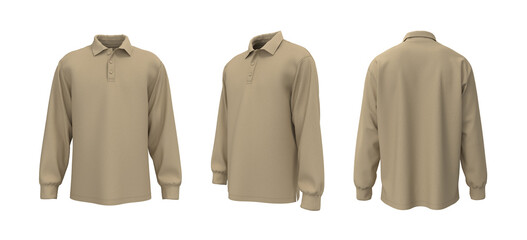 Oversized men’s long sleeve polo shirt mockup. Front, side and back view
