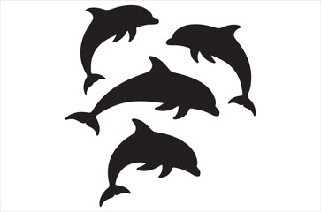 Silhouetted dolphins leaping and swimming in a minimalist aquatic scene