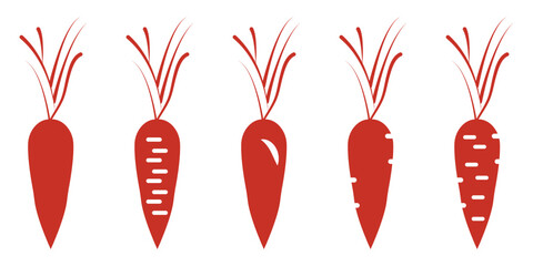 Black Carrot Silhouette Icon Set – Stylized Root Vegetable Vector for Healthy Food, Logo, and Minimal Design