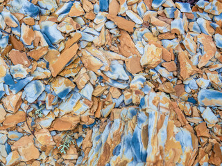 Top view of the colorful gravel of La Candelaria desert, in a fairly sunny day, in the eastern Andean mountains of central Colombia near the town of Raquira.