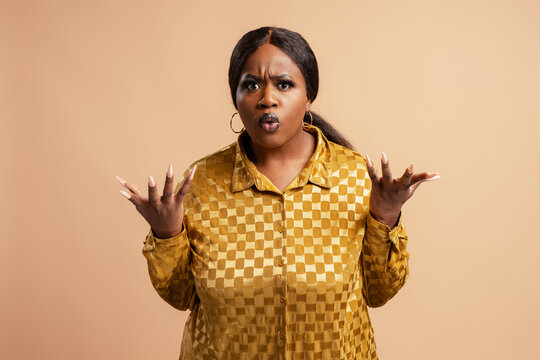 Black woman expressing surprise or confusion