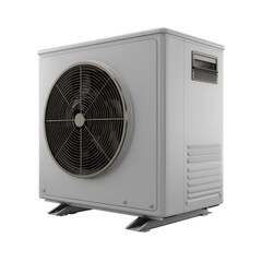 White outdoor air conditioning unit with large fan on black background conditioner, Cut Out, Isolated On White Background, Png Transparent