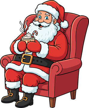 Santa Claus Drinking Hot christmas Chocolate Vector Illustration on transparent background