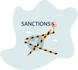 World economic sanctions, force country to obey international law by limit or stop trading concept..life and employment of people.