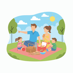 Happy Family Having Picnic in Park — Outdoor Leisure and Togetherness Concept Illustration