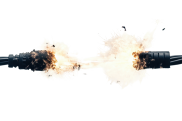 High voltage electric spark formed during disconnection of two cables in a controlled environment
