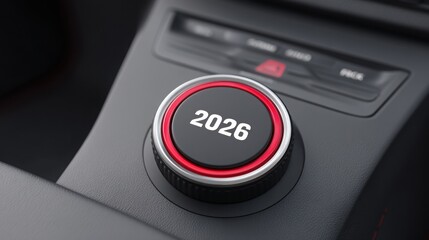 space goal 2026 Close-up of a car's dashboard control knob displaying the year 2026.