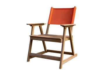 Elegant lifeguard chair with orange fabric seat standing alone on a transparent background for beach and pool settings