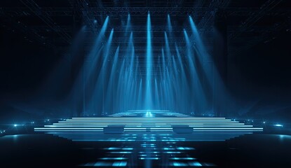 Futuristic stage with blue light beams